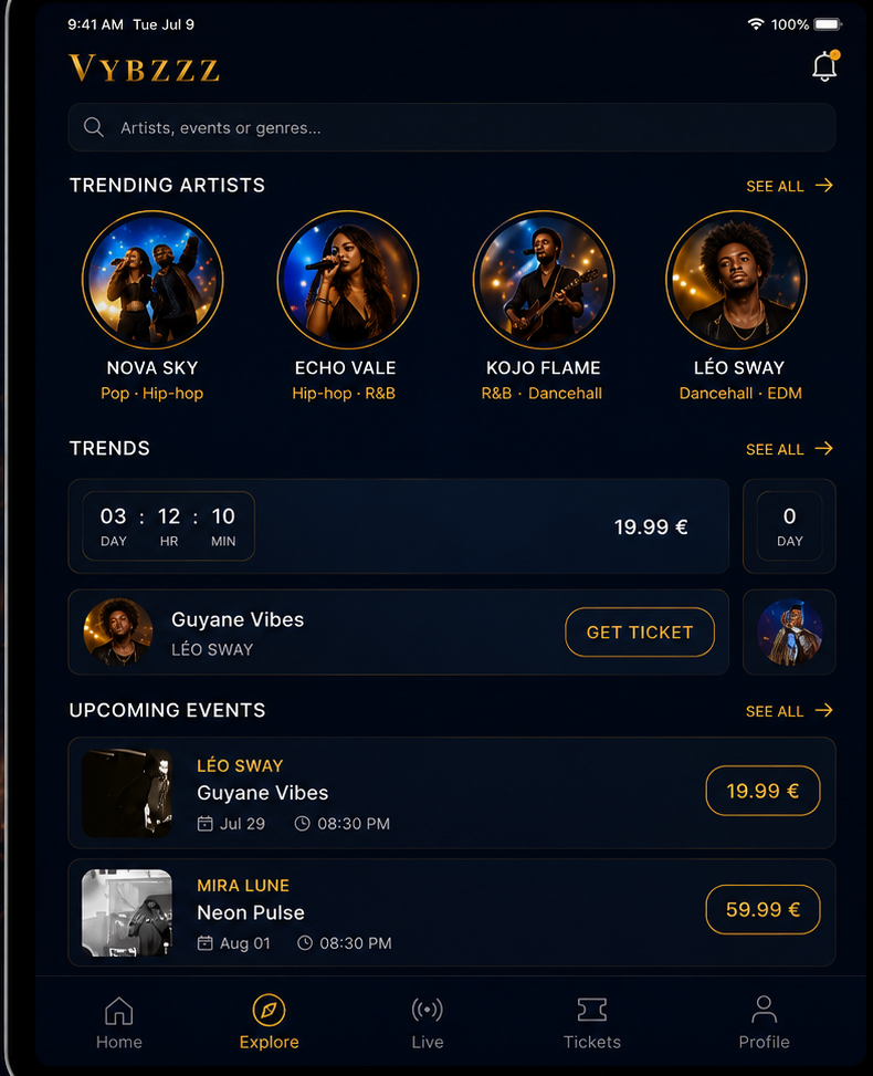 Rising Artists & Event Discovery Feed
