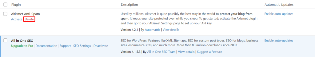 wordpress delete plugins