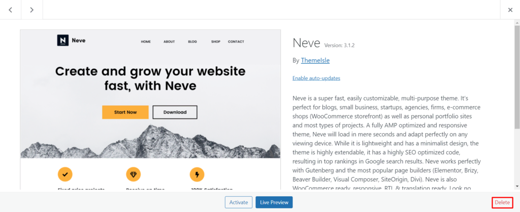 wordpress delete theme